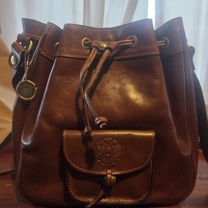 Brown Leather Drawstring Bag